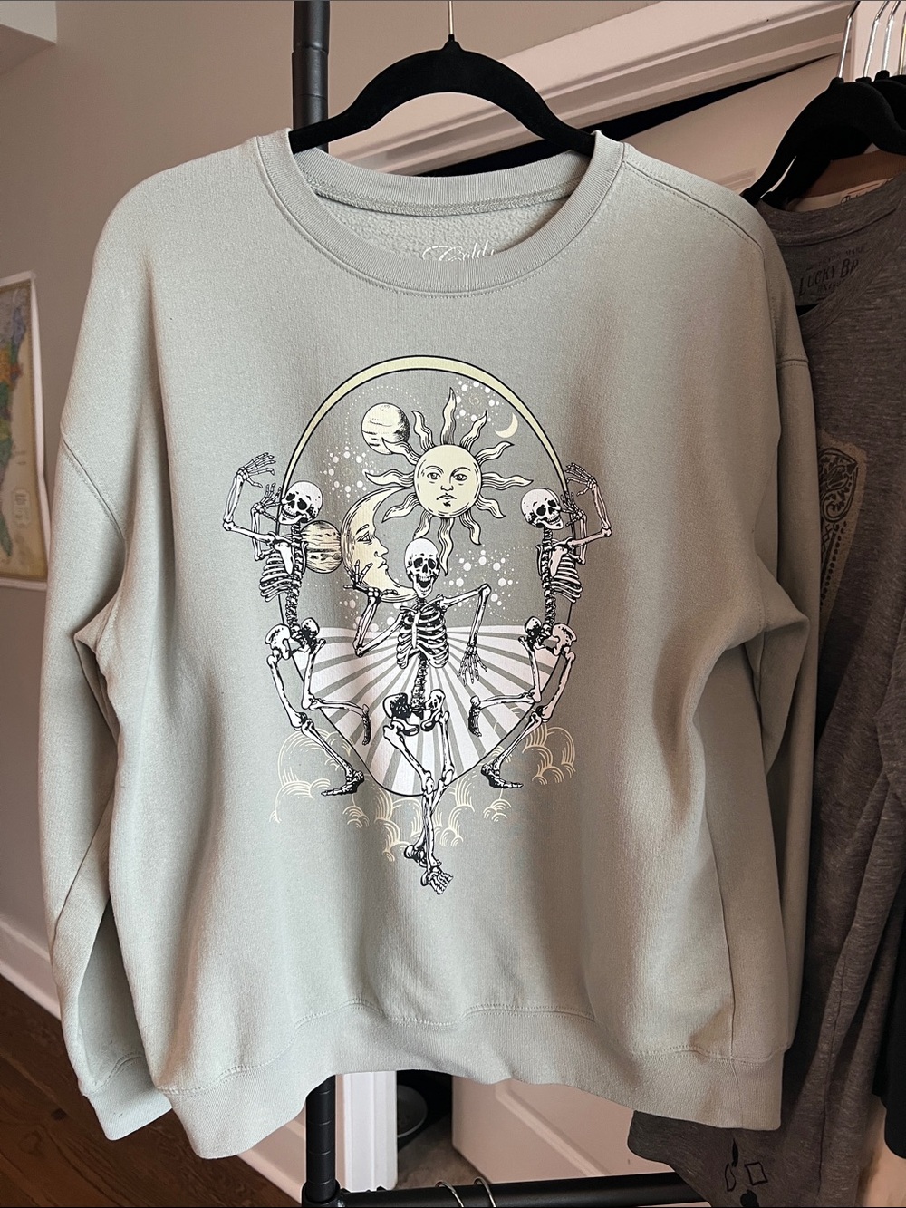Skeletons Soft Goth Celestial Sun and Moon Print Cozy Sweatshirt size Medium
